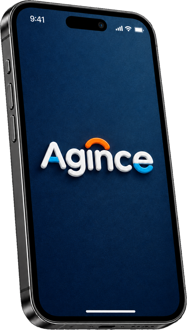 Celular com o aplicativo Agince na tela